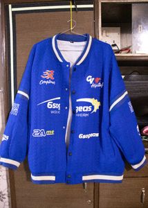 Unisex Blue Graphic Print Varsity Jacket