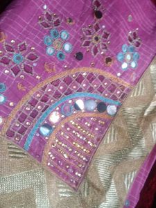 Pink Mirror Work Saree