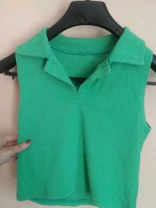 Green Cropped Polo Tank