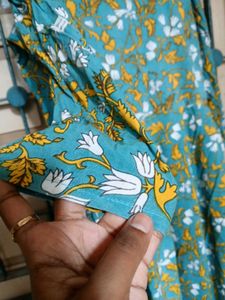 Shoulder Cut Grown Kurti With Yellow Plazo
