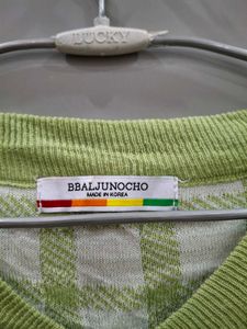 Green Plaid Knit Top