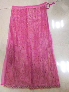 Net Embroidered Long Pink Skirt