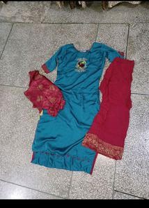 Red Blue Pant Plazo Suit For Girls/red Blie With D