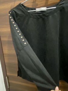Black Studded Sleeve Top