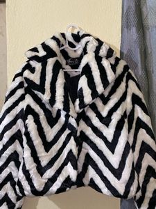 Stylish Zebra Print Faux Fur Coat