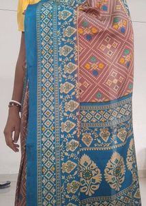 Elegant Blue &amp; Brown Saree