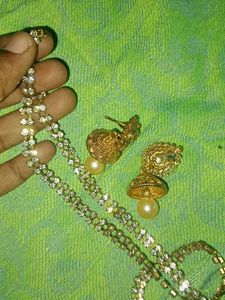 Gold Tone Jhumka Earrings With Waist Chain