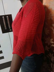 Red Knitted Sweater Top (Crochet Style)