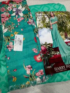 Brasso Plan Saree With Flora Print Blouse Piece