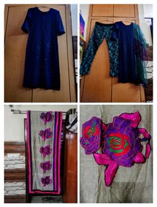 Combo Ful Sequins Sitrara Wrk Back Front Kurti Set