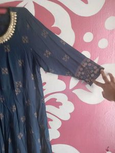 Pure Cotton Full Gown Navy Blue Kurti