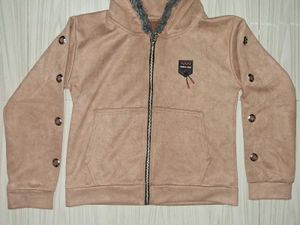 Faux Fur Trim short Hoodie in tan color
