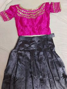 Pink&Gray Gotta Patti Lehenga