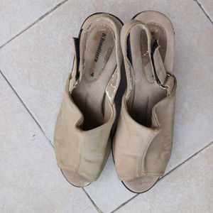 Used Block Heel Beige Sandals From Khadims