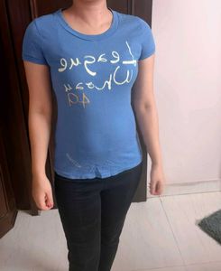 Women Blue Graphic Print Cotton Tshirt
