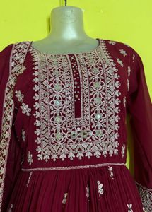 Elegant rani colour Embroidered Kurta Set