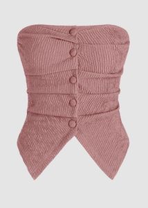 Pink front button rib tube top