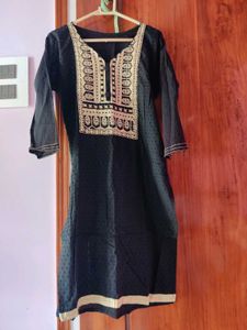 Golden Yoke Black Kurta