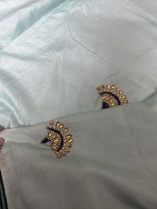 Cyan Colour Work Saree