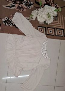 Peach Clinched Waist Top With balloon Sleeves