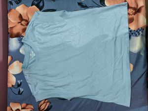 Women&#39;s Light Blue Solid Cap Sleeve Cotton T-Shirt