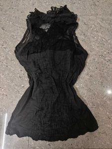 Black Rock star Gf Punk Ruffle Front Fitted Top