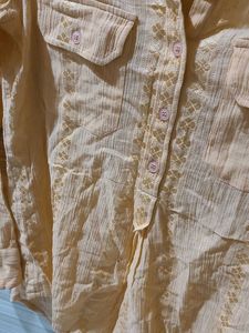 Peach Embroidered Button-Up Shirt