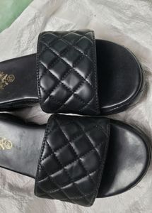 Fancy Black Women Wedges Slippers Casula Chappal  Sandal For Ladies