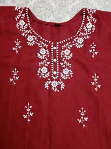 Red Kurta With Embroidery White