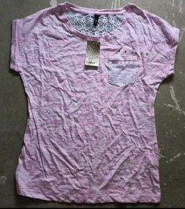 Pink Lace Detail Tee - New with Tags