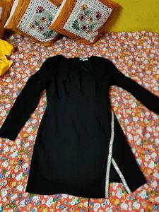 Black Long Sleeve slit Dress