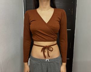 Brown V Crisscross Crop Top