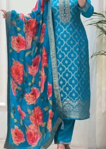 Teal Embroidered Kurta Set