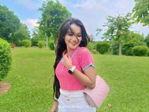 Pink Crop Top With Blue Collar
