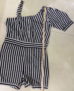 Striped One-Shoulder Romper