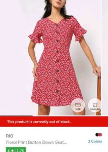 Red Flared Mini Dress - Floral Design