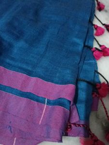 Blue & Pink Tasseled Saree.