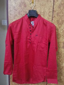 Red Cotton Short Kurta Size-S