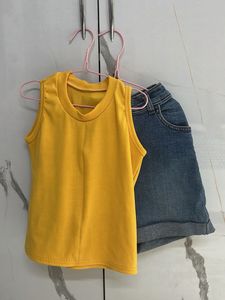 Denim Shorts With Cute Yellow Tank Top