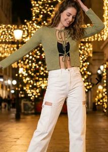 White Cutout Wide Leg Pants