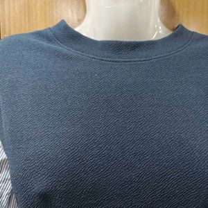 Blue Mini Dress with Striped Sleeves