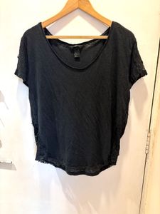 H&M Black Lace Trim Top - Size L