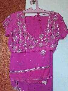 Pink Embellished Saree &amp; Blouse