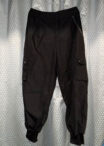 Black Cargo Pants with Chain Detail