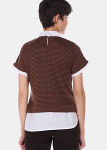 Chic Brown Layered Look Top with White Shirt
