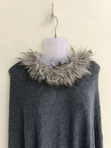 Unisex ⚫Fringed Poncho with Faux Fur Collar