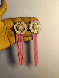 Pink Tassel Statement Earrings