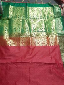 Beautiful Pink ND Green Pattu Sare With Blouse
