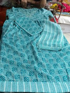 Green Printed Kurta Set L