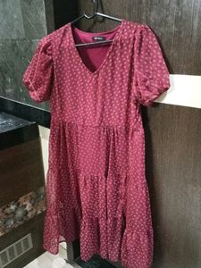 Mango Burgundy Tiered Mini Dress